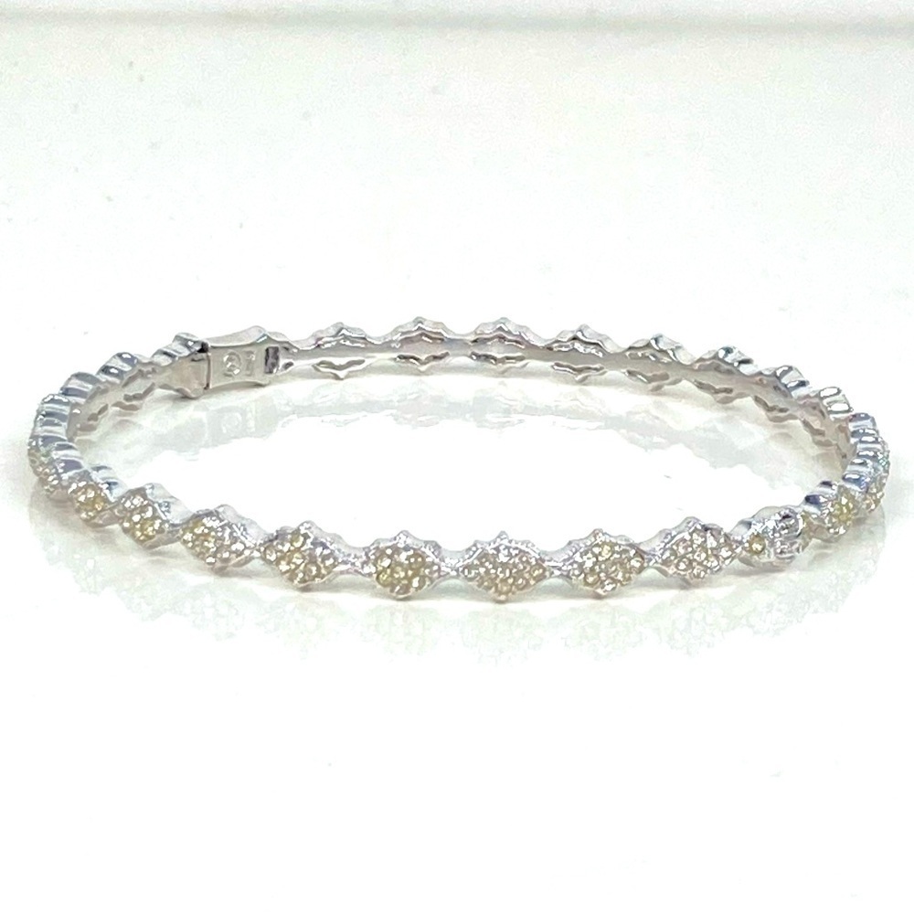 Crystal Floral Bangle Bracelet in Silver